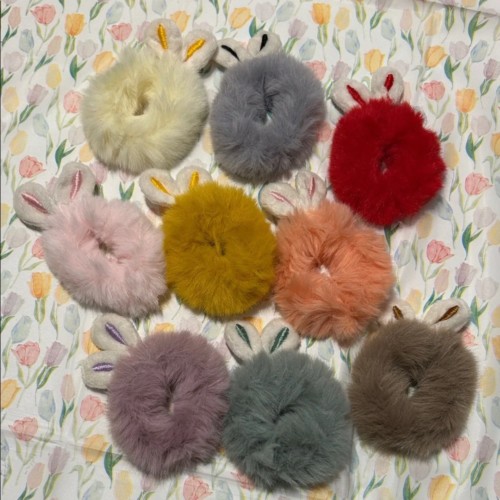Fuzzy Bunny Ear Fur Scrunchies - Assorted Colors Choose 1